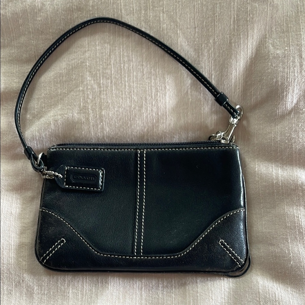 Luxury Coach Black Leather Clutch with Contrast Stitching